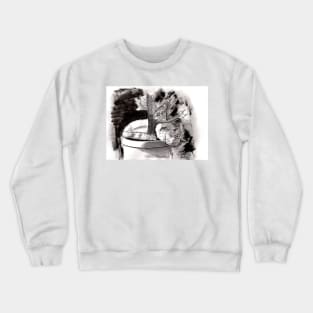 Cat in Flower Pot Expressive Ink Illustration Crewneck Sweatshirt